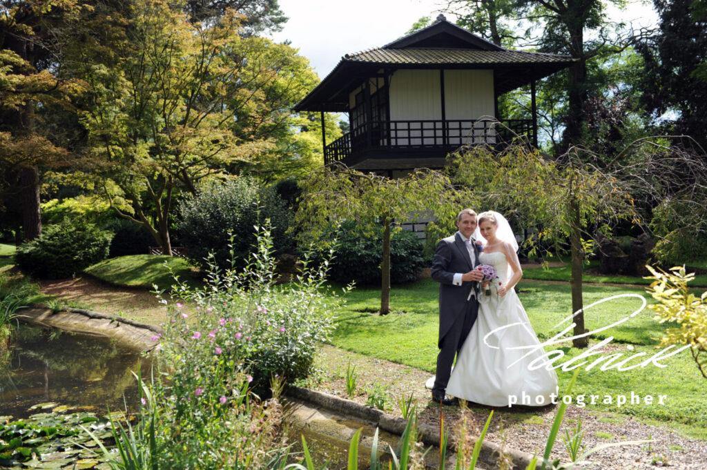 fanhams, japanese garden, bride, groom,