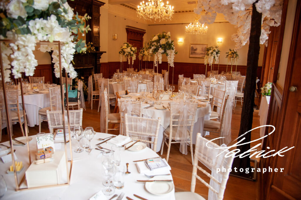 interior shot, white theme, wedding breaksfast, holmewood hall