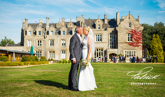 Bride and Groom exterior shot of shendish manor in the background